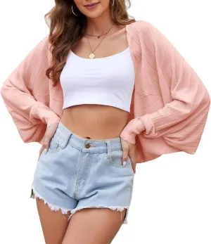 Women's Open Front Casual Long Sleeve Loose Batwing Sweaters Cardigan Lightweight Shrug Knit Bolero Tops
