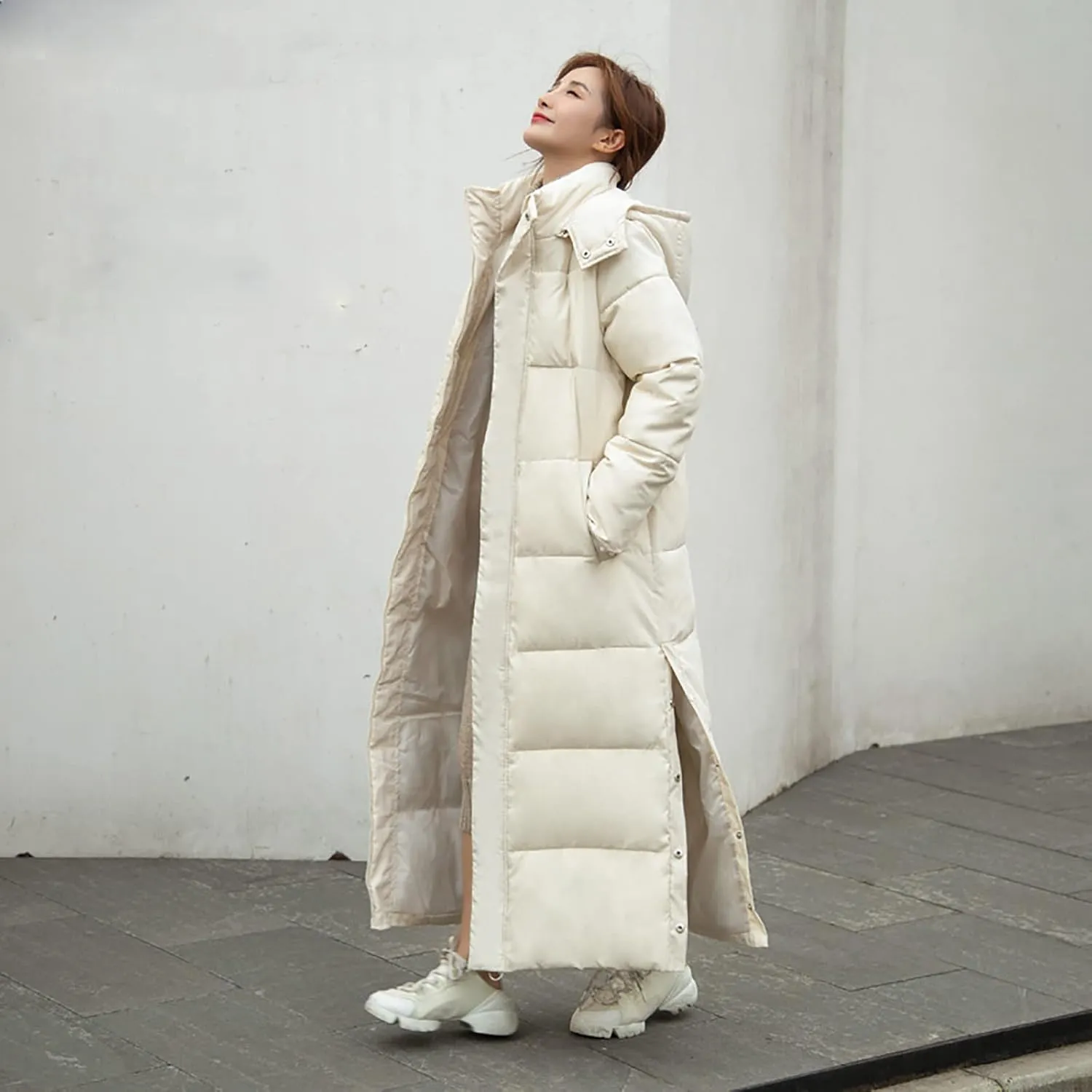 XUNRYAN Winter Jackets for Women Long Parka Puffer Coat Hooded Thicken Quilted Ankle Length Maxi Long Coats Anorak Outwear
