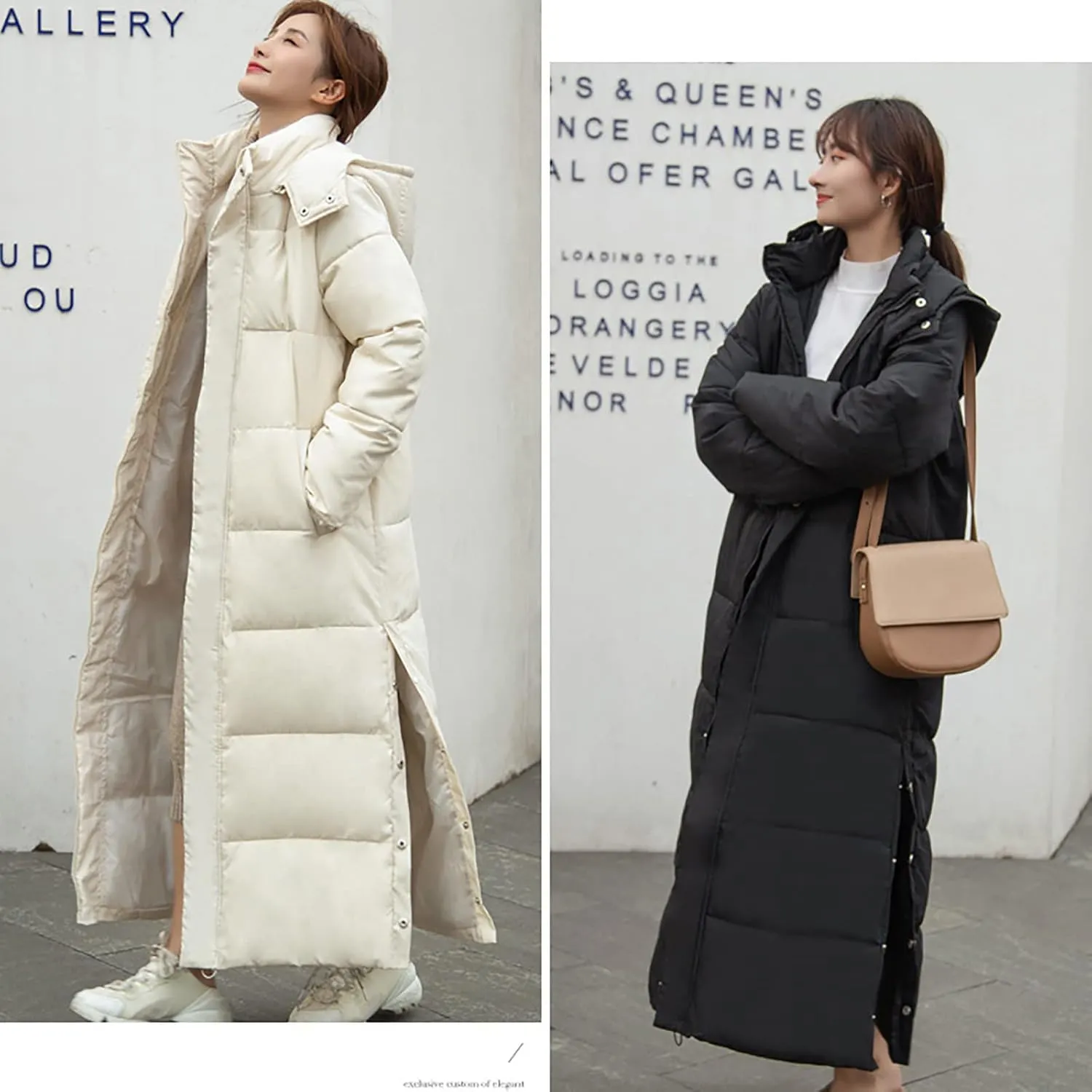 XUNRYAN Winter Jackets for Women Long Parka Puffer Coat Hooded Thicken Quilted Ankle Length Maxi Long Coats Anorak Outwear