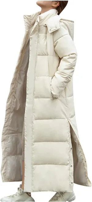 XUNRYAN Winter Jackets for Women Long Parka Puffer Coat Hooded Thicken Quilted Ankle Length Maxi Long Coats Anorak Outwear