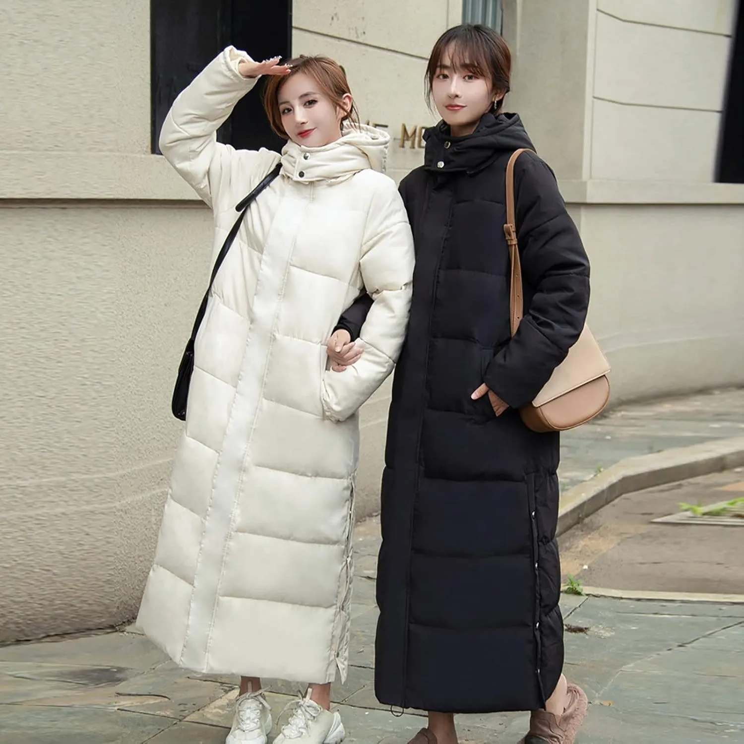 XUNRYAN Winter Jackets for Women Long Parka Puffer Coat Hooded Thicken Quilted Ankle Length Maxi Long Coats Anorak Outwear