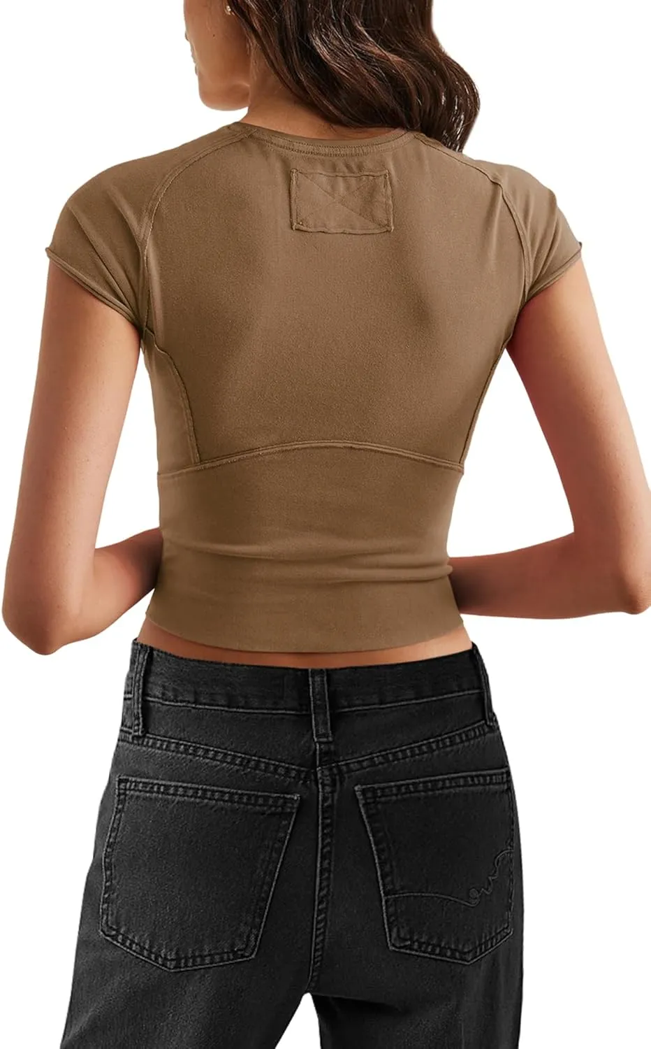Yanekop Cropped T Shirts for Women Tight Crew Neck Cap Sleeve Tops Slim Fit Cropped Tees Basic Short Sleeve Workout Tops