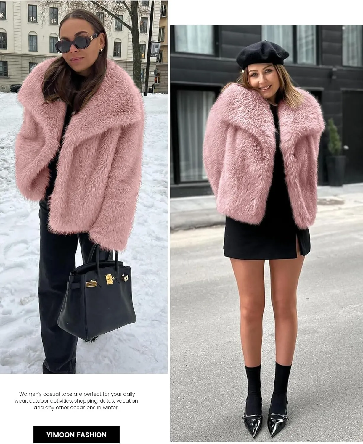 Yimoon Womens Faux Fur Coat Lapel Open Front Fluffy Shaggy Jacket Winter Warm Furry Overcoat
